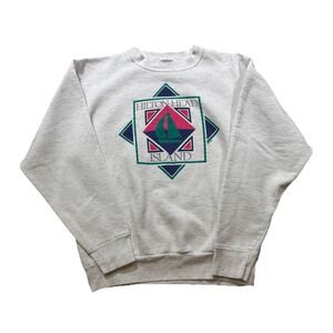Vintage Oneita Hilton Head Island Graphic Sweater USA Gray 90s Streetwear S/M